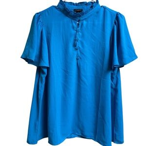 Ann Taylor Factory Women’s Ruffle Collar Blouse – Size M – Bright Turquoise Blue